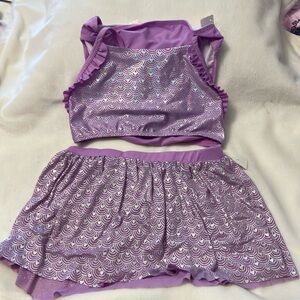 NWT Cat & Jack Purple/silver 3 piece Swim Bikini + Skirt girls 10/12